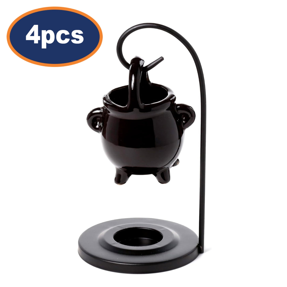 4Pcs Porcelain Black Cauldron Hanging Oil Burner with Stand
