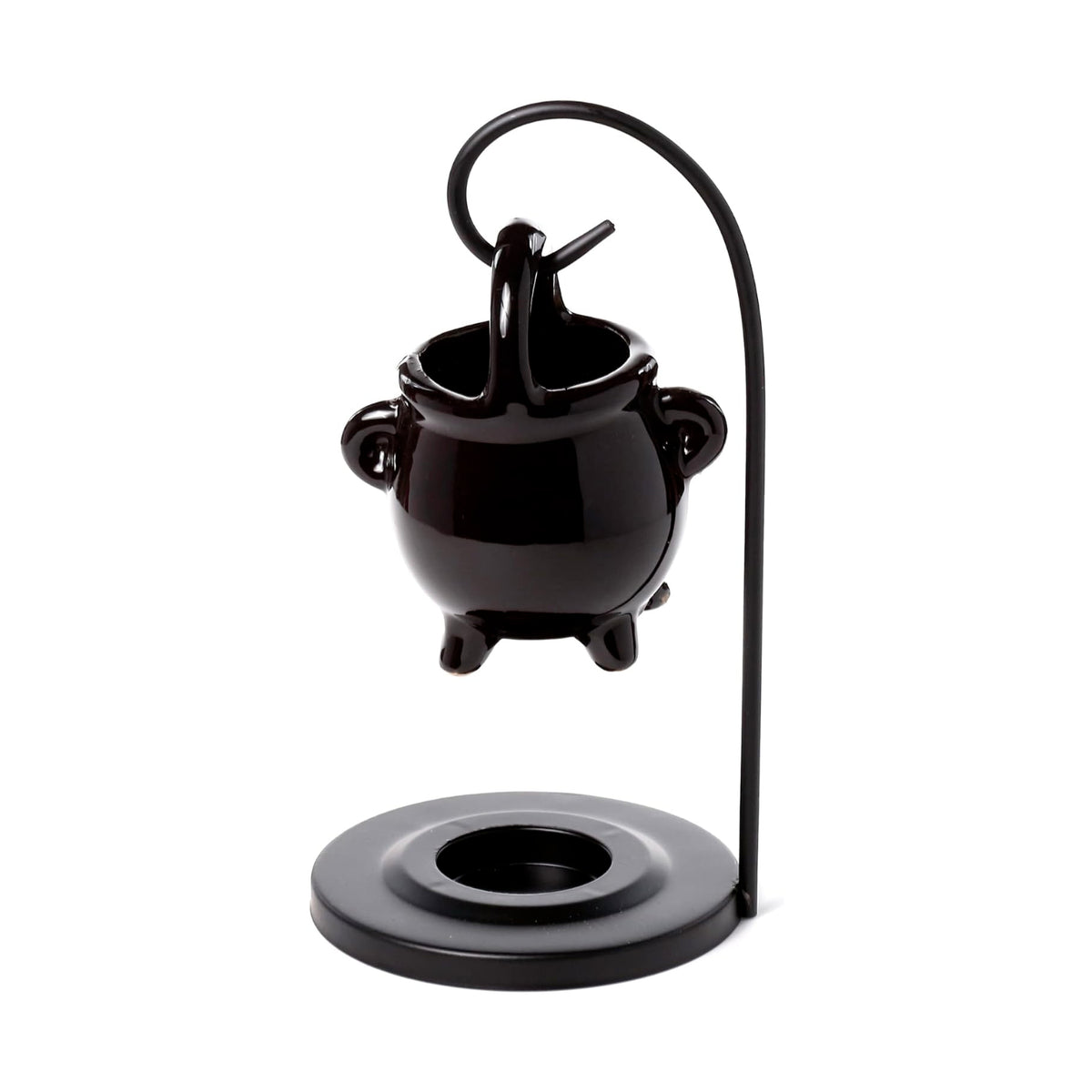 Porcelain Black Cauldron Hanging Oil Burner with Stand