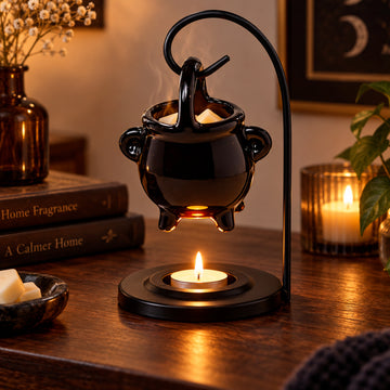 2Pcs Porcelain Black Cauldron Hanging Oil Burner with Stand