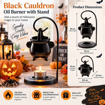 Porcelain Black Cauldron Hanging Oil Burner with Stand