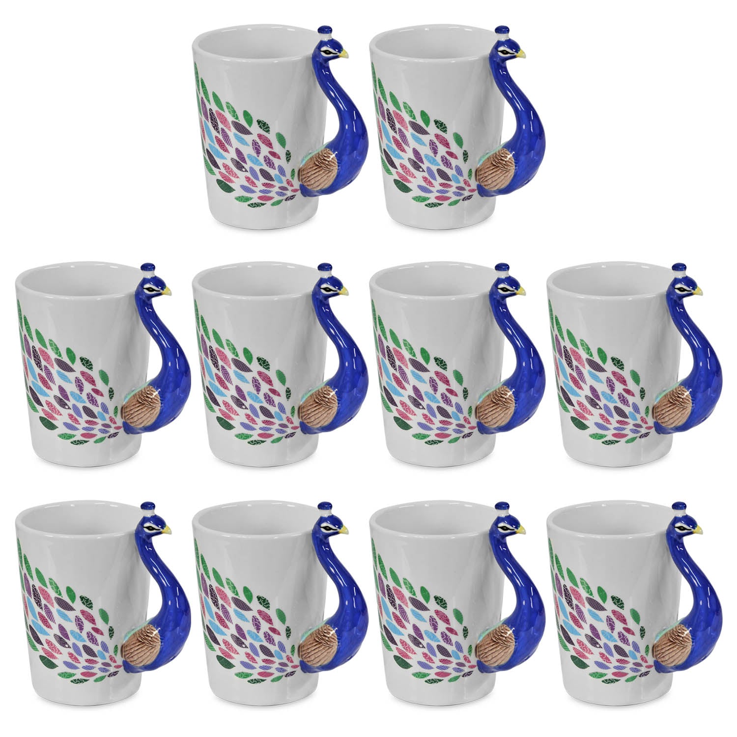 10Pcs Peacock Bird Ceramic Novelty Mug