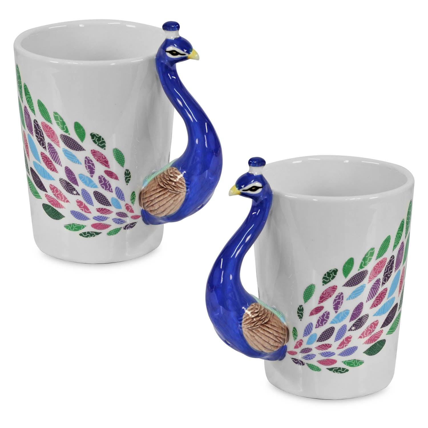 2Pcs Peacock Bird Ceramic Novelty Mug