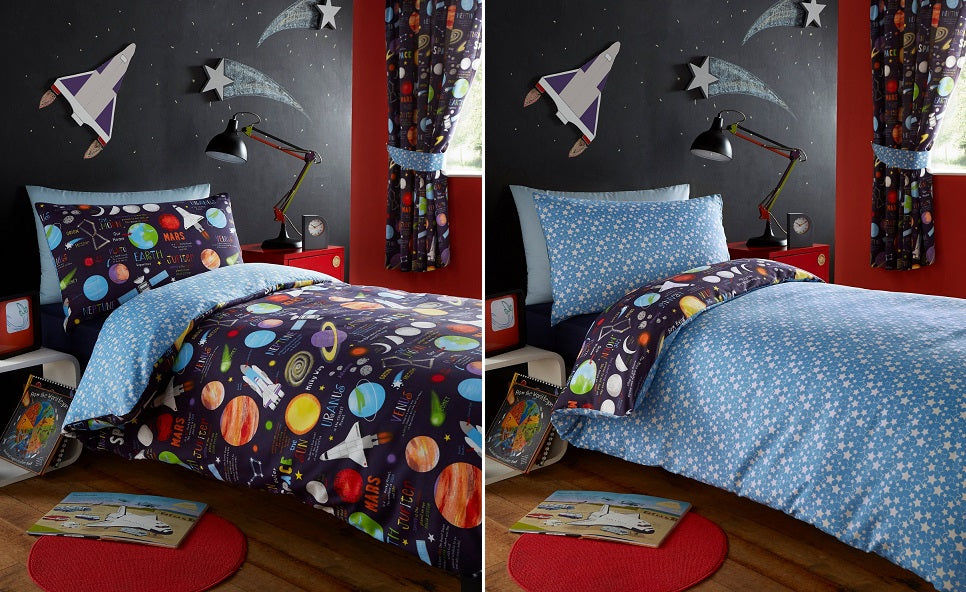 Planets Reversible Single Duvet Cover Set - Navy Blue