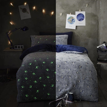 Glow In The Dark Planets Single Duvet Cover Set - Navy Blue
