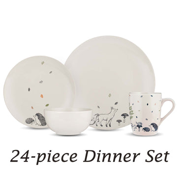 24Pc Woodland Stoneware Tableware Set