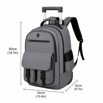 Grey Rolling Laptop Backpack Wheeled Trolley Travel Work Business Bag