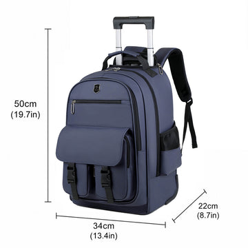 Blue Rolling Laptop Backpack Wheeled Trolley Travel Work Business Bag
