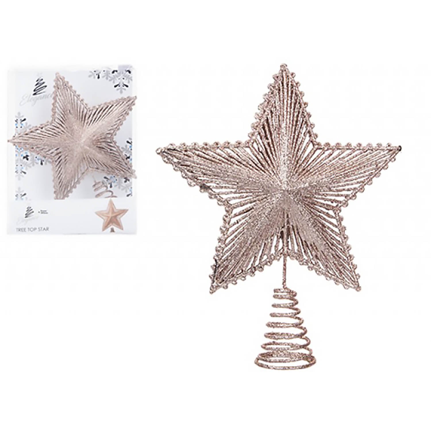 20cm Glittered Rose Gold Christmas Tree Star Topper