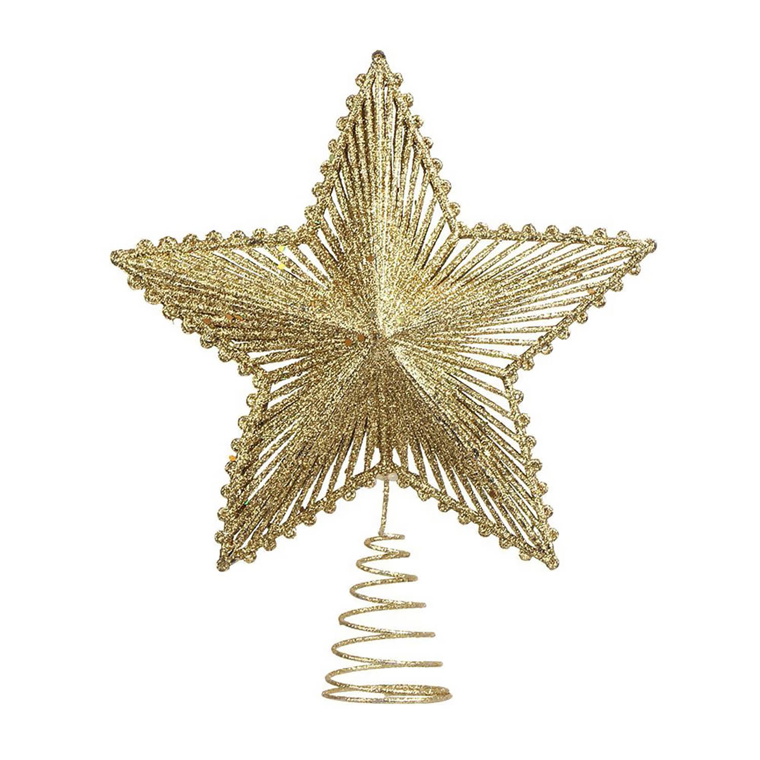 20cm Glittered Gold LED Christmas Tree Star Topper