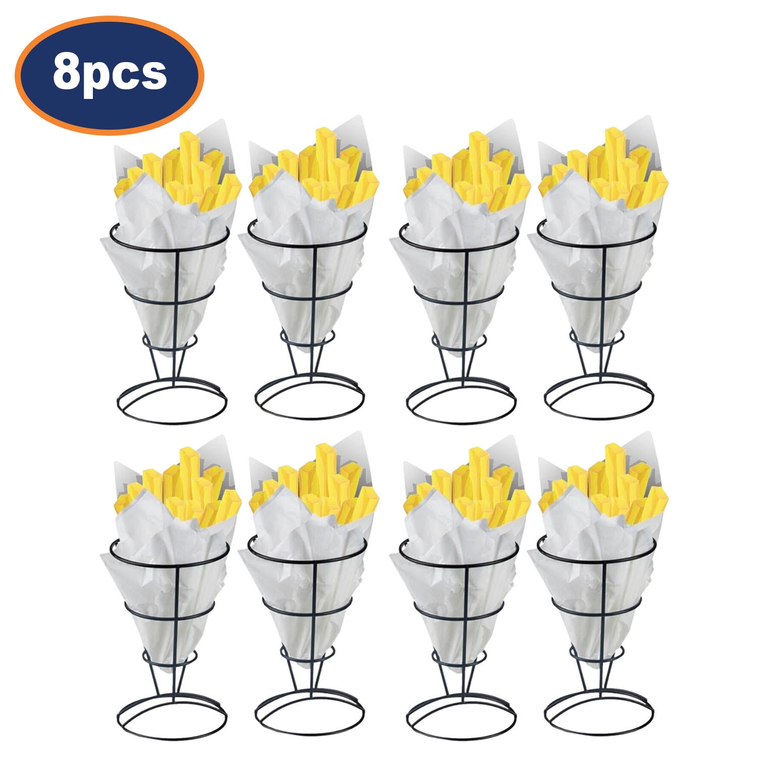 8Pcs French Fries Stands With Paper Cone Holder