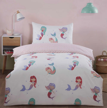 Reversible Little Mermaid Queen Duvet Cover Set, Single, Pink & Lilac