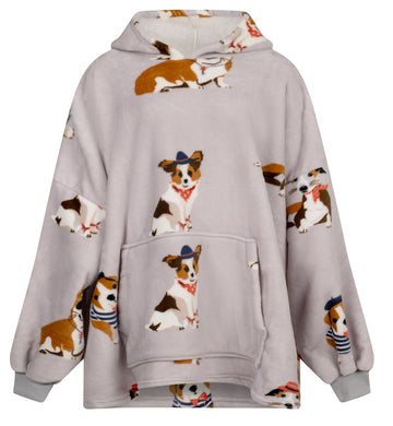 Pooch Dogs Oversized Sherpa Hoodie Blanket, Grey