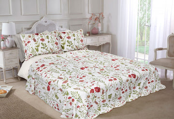 Poppy Quilted Bedspread + Pillowshams Set, King, Red & Green