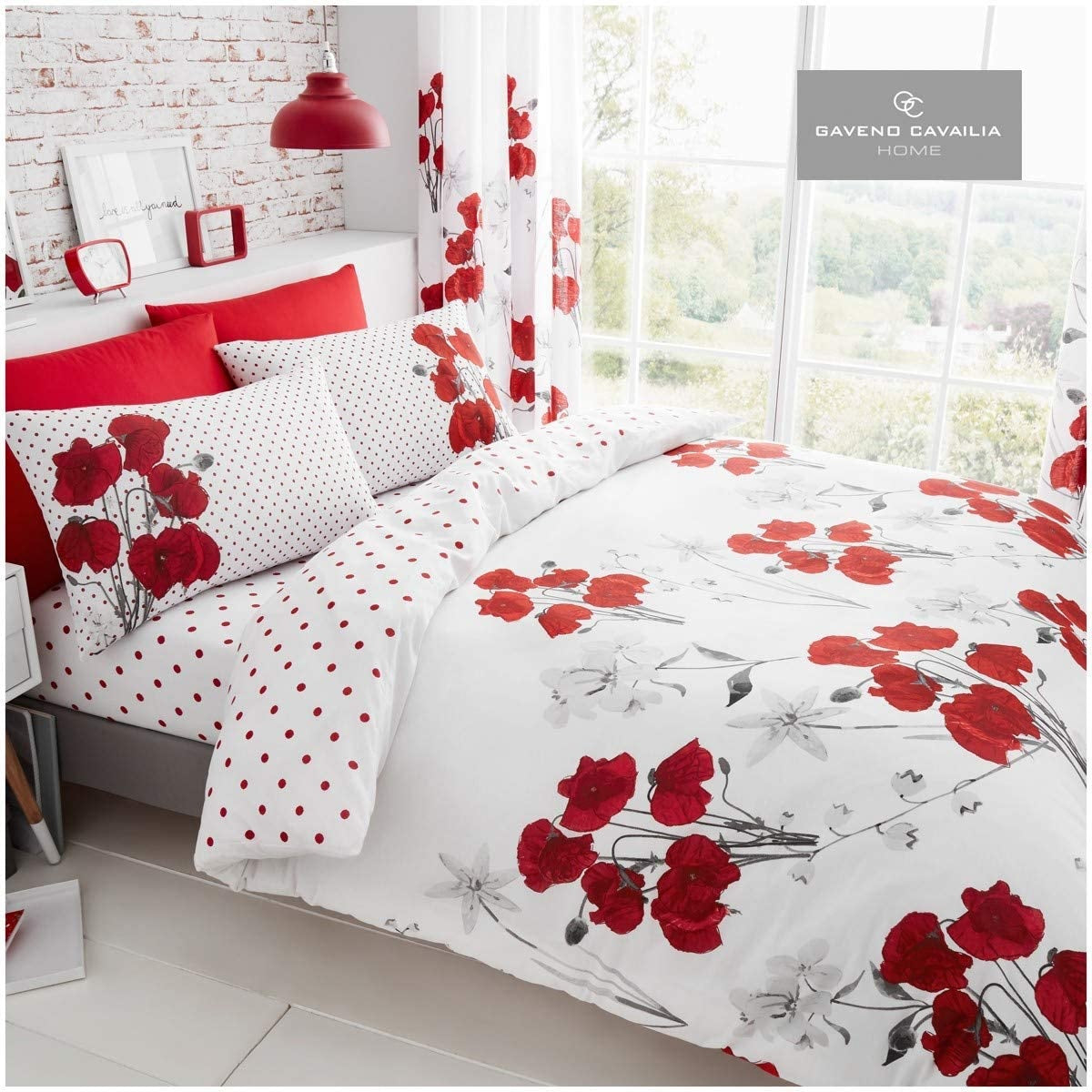Poppy Flower Double Duvet Cover Bedding Set - Red