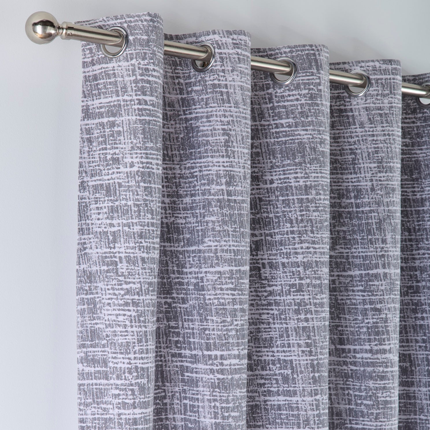 Maine Grey Fully Lined Eyelet Ring Top Curtains 66" x 90"