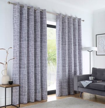 Maine Grey Fully Lined Eyelet Ring Top Curtains 90" x 90"