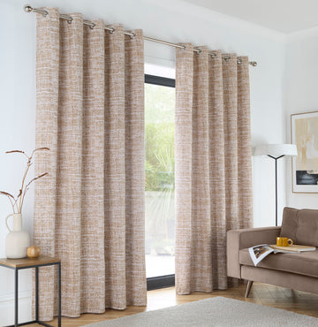 Maine Natural Sand Fully Lined Eyelet Ring Top Curtains 90" x 90"
