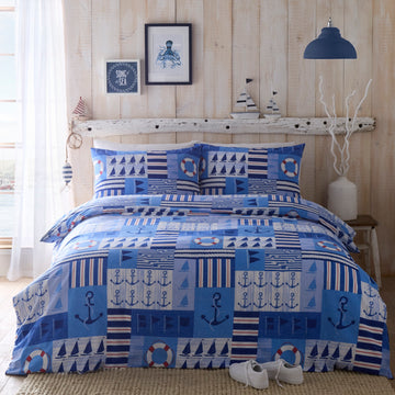 Nautical Anchor Seaside Boat Duvet Cover Set, King, Navy Blue & White