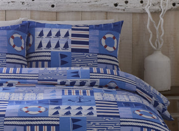 Nautical Anchor Seaside Boat Duvet Cover Set, Double, Navy Blue & White