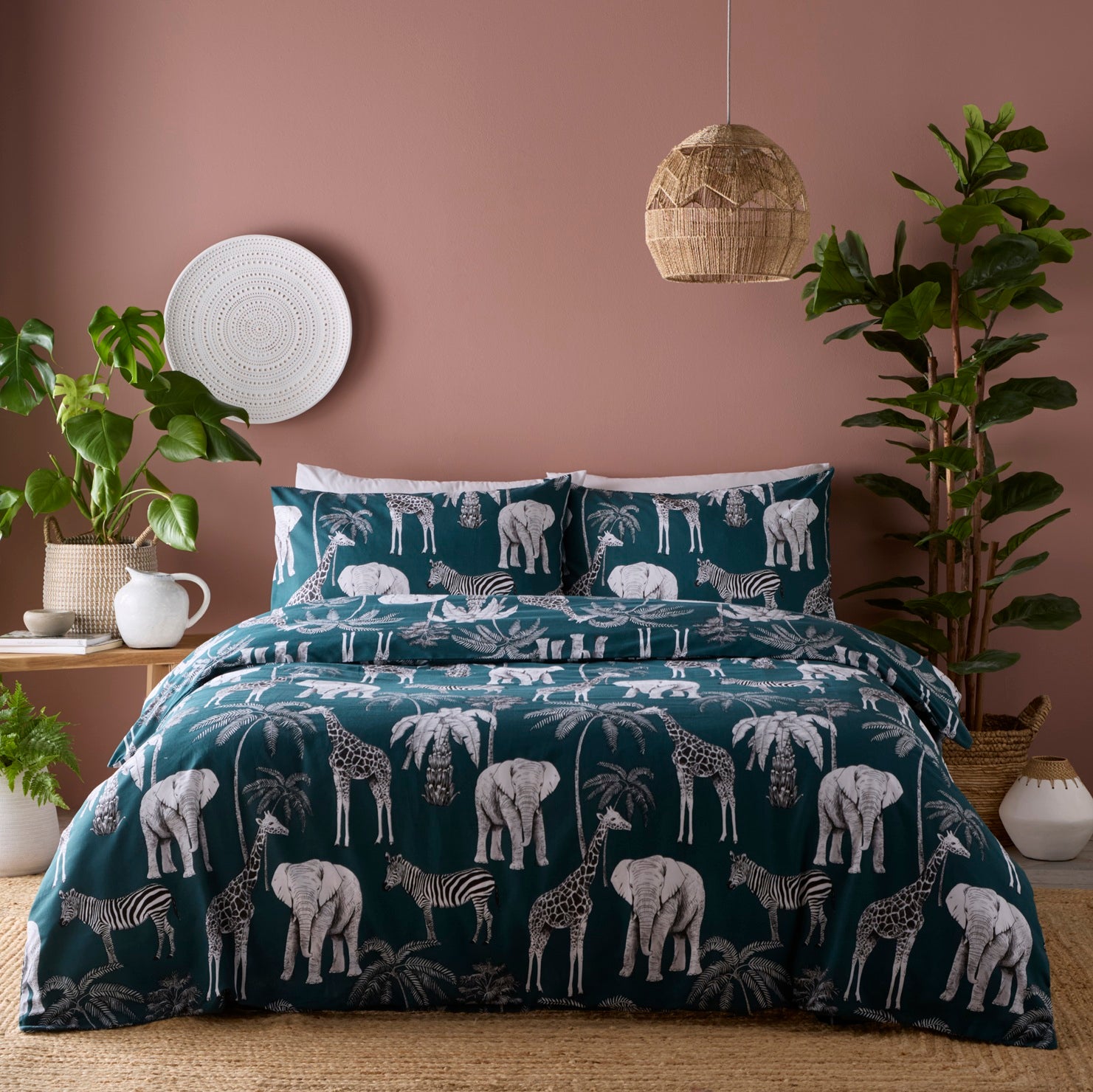 Animal Print Duvet Cover Set, Double, Teal