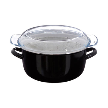 Black Enamel Glass Pyrex Lid Steel Deep Fryer