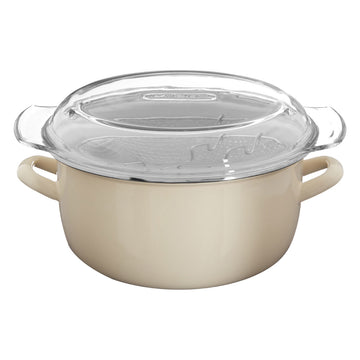 Cream Enamel Glass Pyrex Lid Steel Deep Fryer