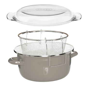 Telo Grey Enamel Glass Pyrex Lid Steel Deep Fryer