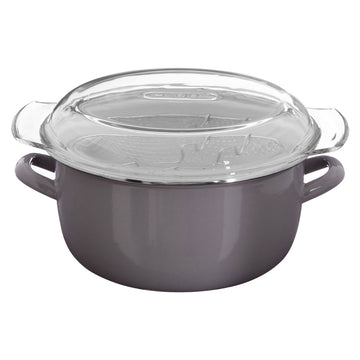 Grey Enamel Glass Pyrex Lid Steel Deep Fryer