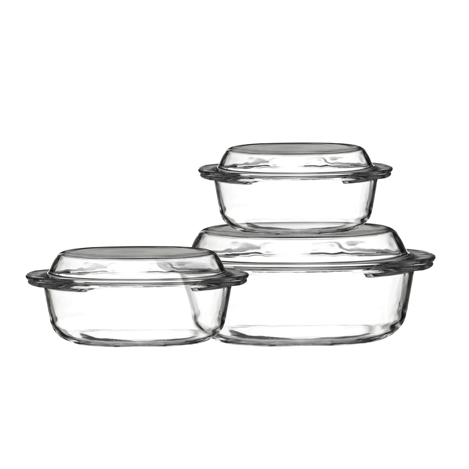 Set Of 3 Clear Tempered Glass Casserole