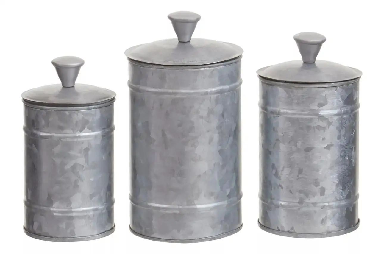 Drumley 3Pc Round Galvanized Steel Canisters