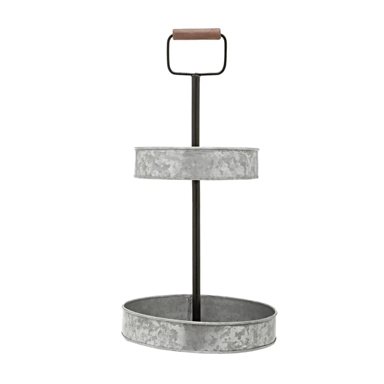 Drumley 2 Tier Round Galvanized Steel Cake Stand With Wooden Handle