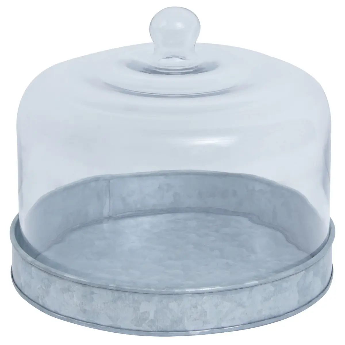 Drumley Round Galvanized Steel Cake Plate With Glass Cover