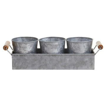 Drumley 3Pc Galvanized Steel Planter Pots With Tray