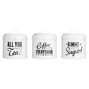 Pun & Games Tea Coffee Sugar Metal Round Canisters