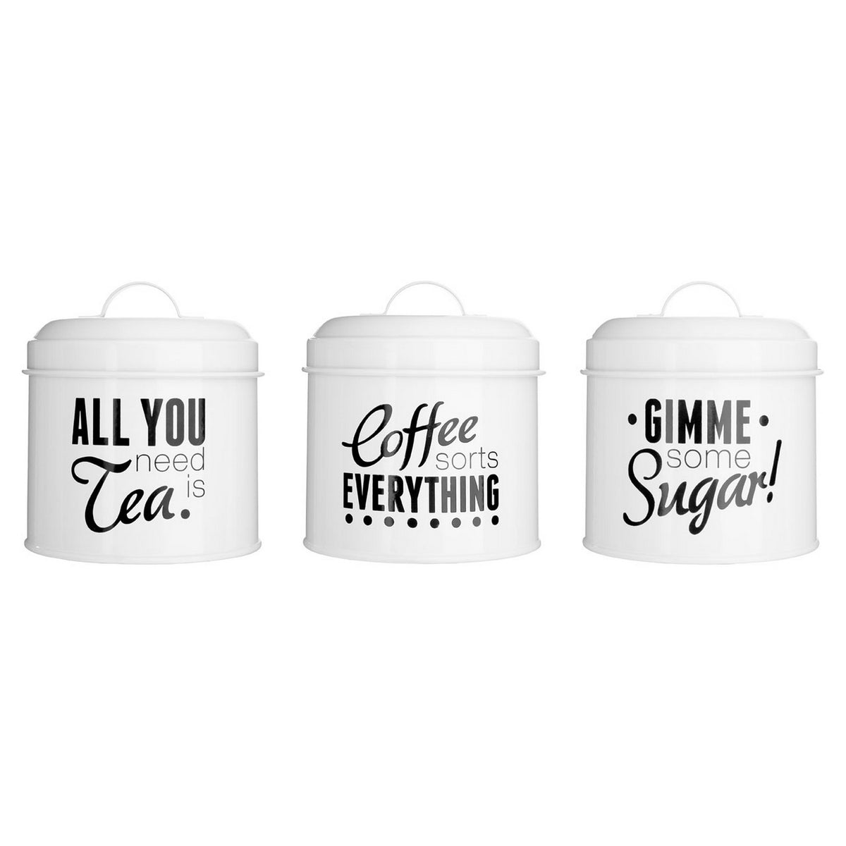 Pun & Games Tea Coffee Sugar Metal Round Canisters