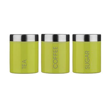 Lime Green Enamel Tea Coffee and Sugar Canister Set