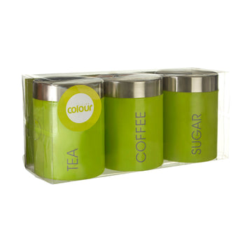 Lime Green Enamel Tea Coffee and Sugar Canister Set