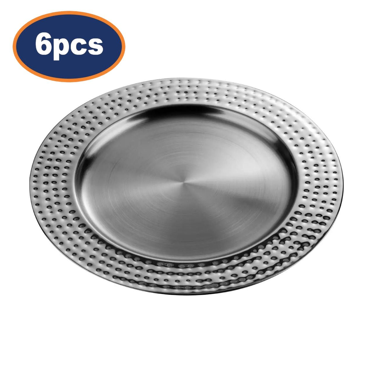 6Pcs Zia Stainless Steel Hammered Design Charger Plates