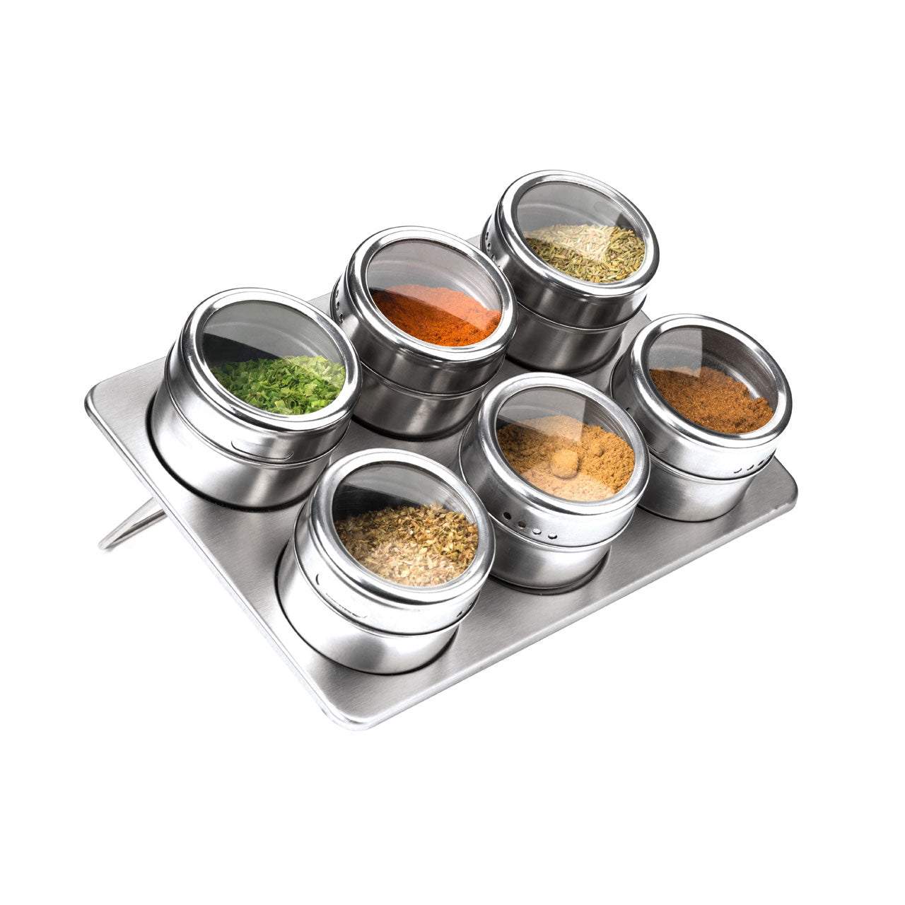 6 Magnetic Spice Condiments Jars with Rectangular Tray