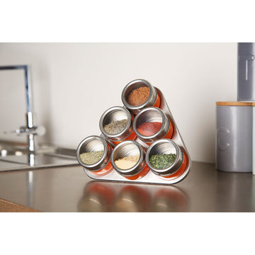 6 Magnetic Orange Spice Condiments Jars with Triangle Tray