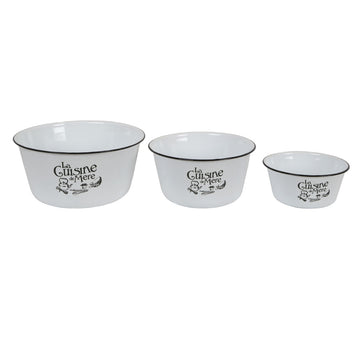 La Cuisine De Mere 3Pc White Enamel Mixing Bowls