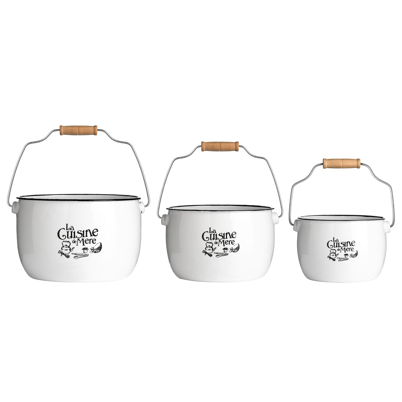 La Cuisine De Mere 3Pc White Enamel Storage Pots