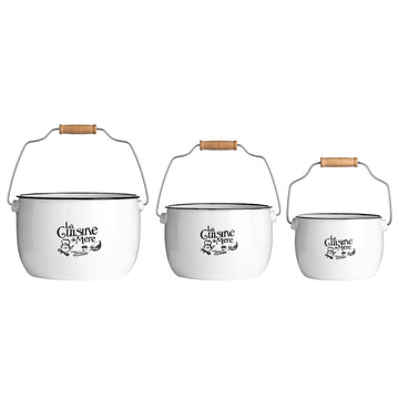 La Cuisine De Mere 3Pc White Enamel Storage Pots