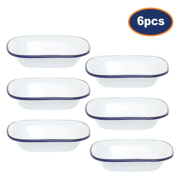 6pcs From Scratch 16cm Rectangular White Enamelled Steel Pie Dish