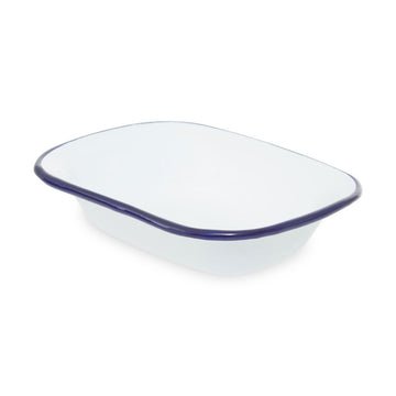 3-Set Rectangle White Enamelled Steel Pie Dish - Navy Blue Rim 22/24/26 cm