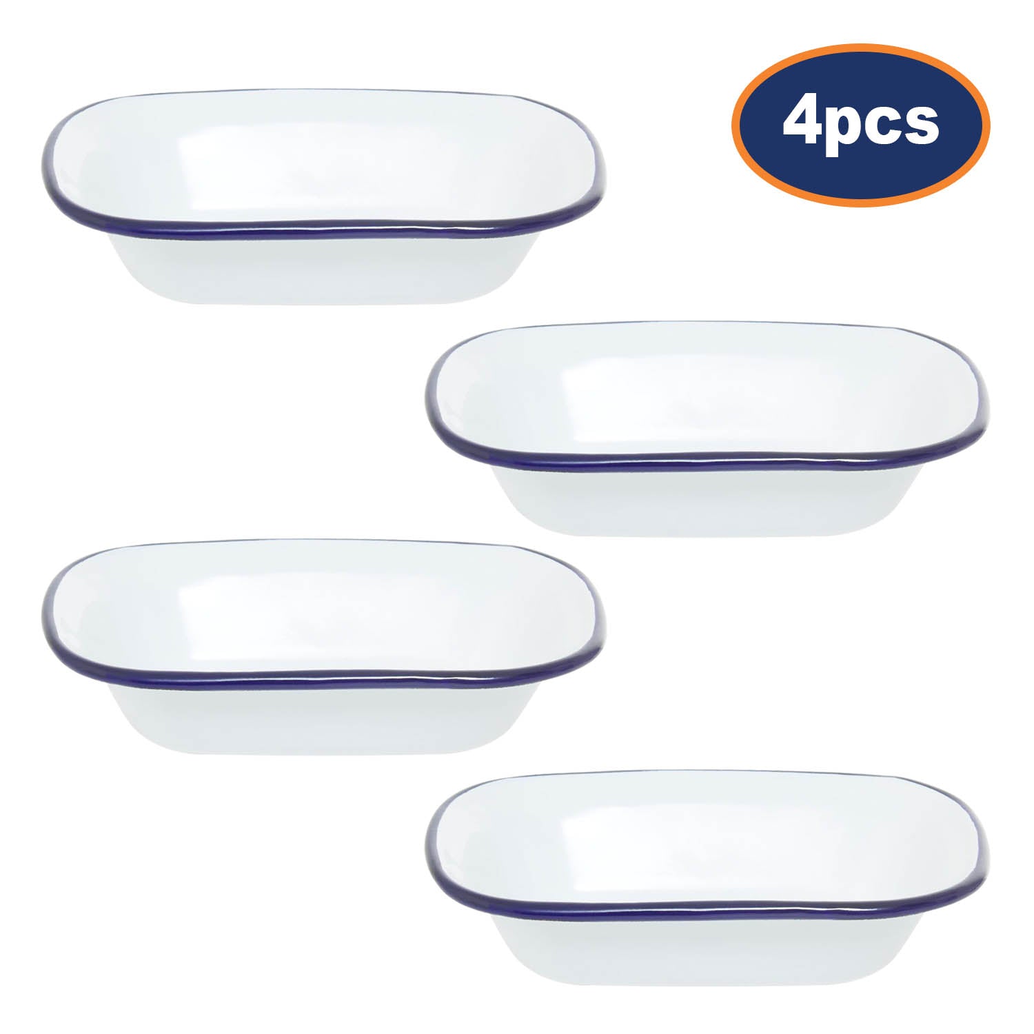 4pcs From Scratch 24cm Rectangular White Enamelled Steel Pie Dish