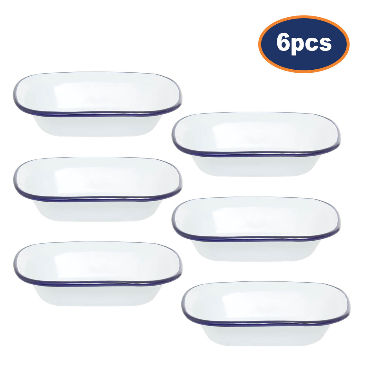 6pcs From Scratch 24cm Rectangular White Enamelled Steel Pie Dish