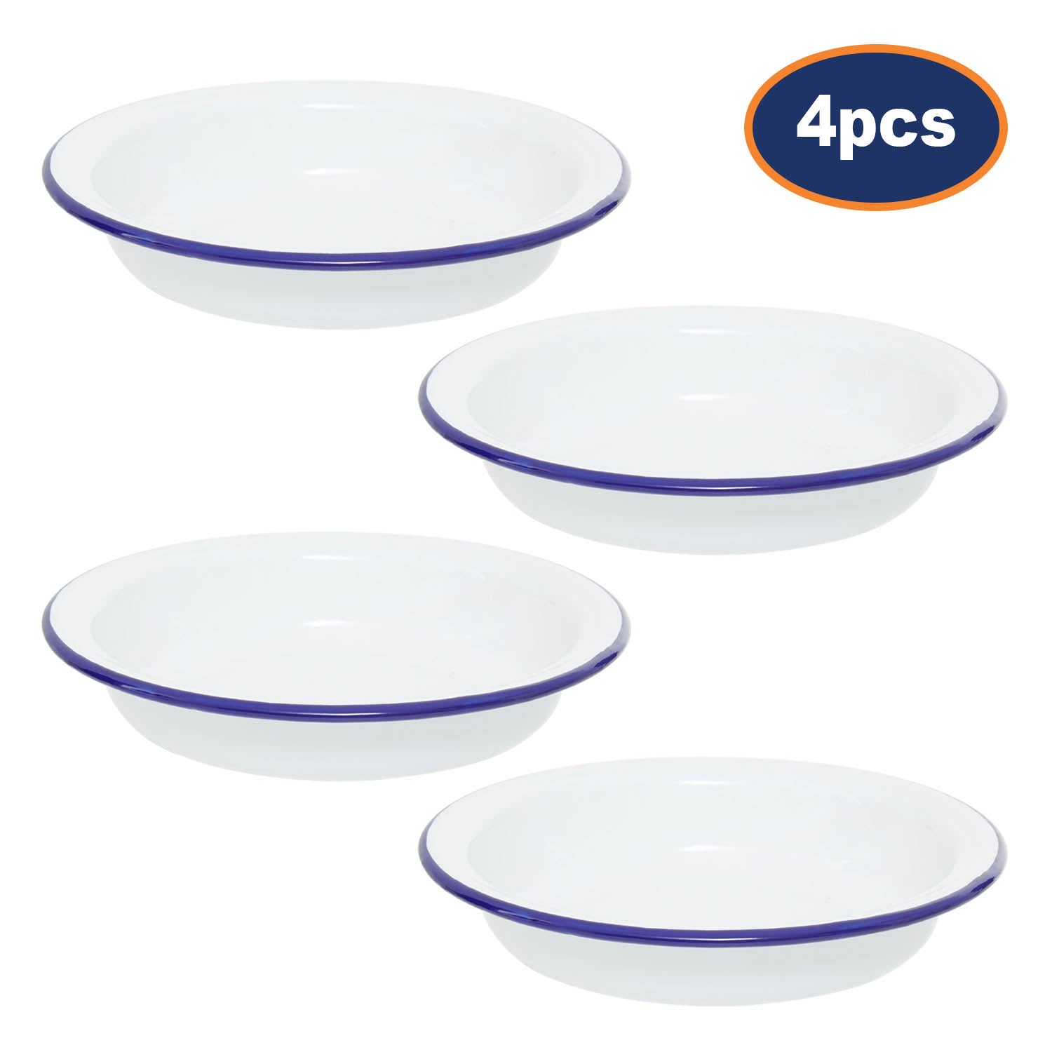 4pcs From Scratch 21cm Round White Enamelled Steel Pie Dish