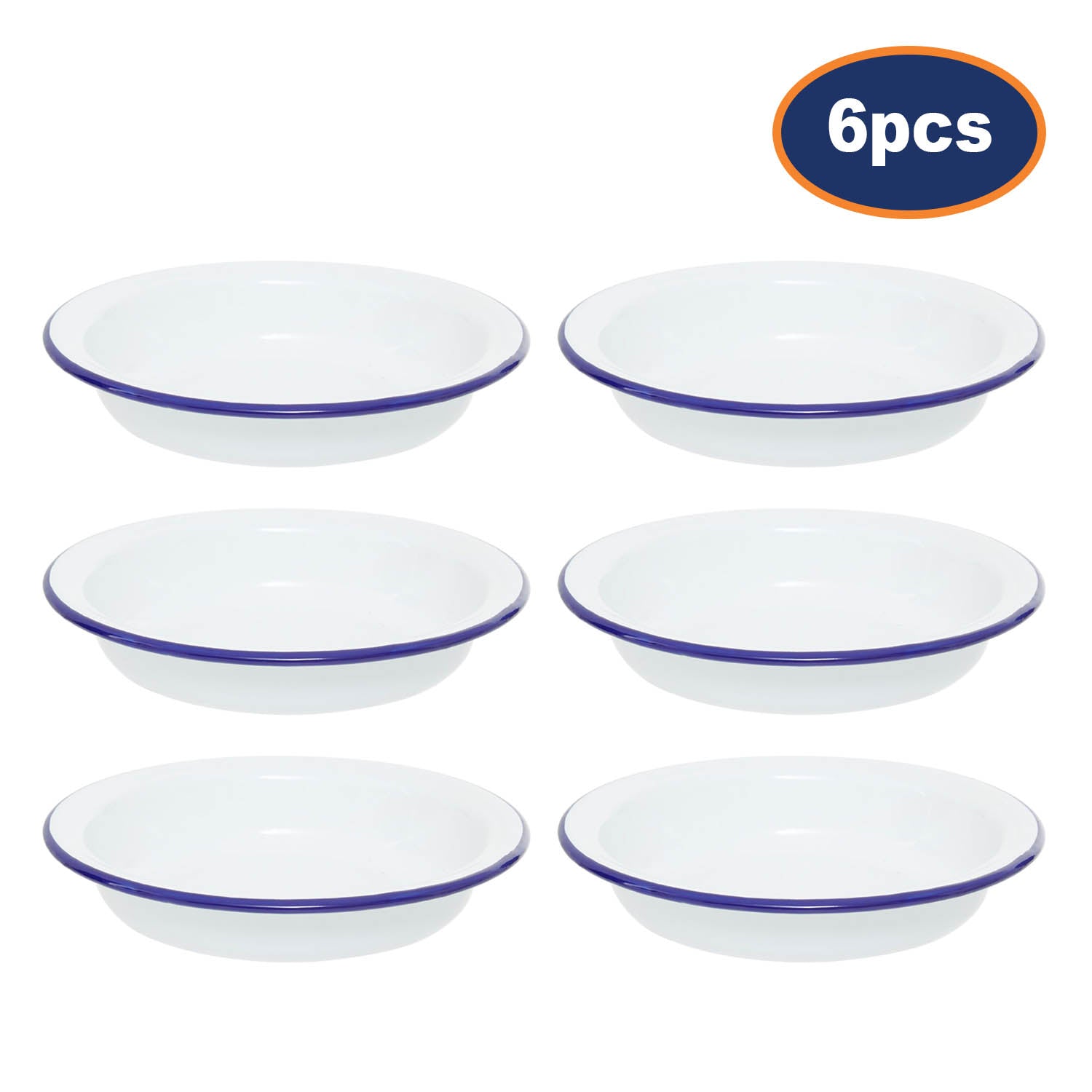 6pcs From Scratch 21cm Round White Enamelled Steel Pie Dish