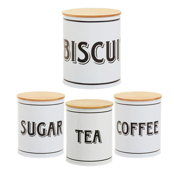 4pcs White Tea Sugar Coffee Biscuits Tin Canisters Set